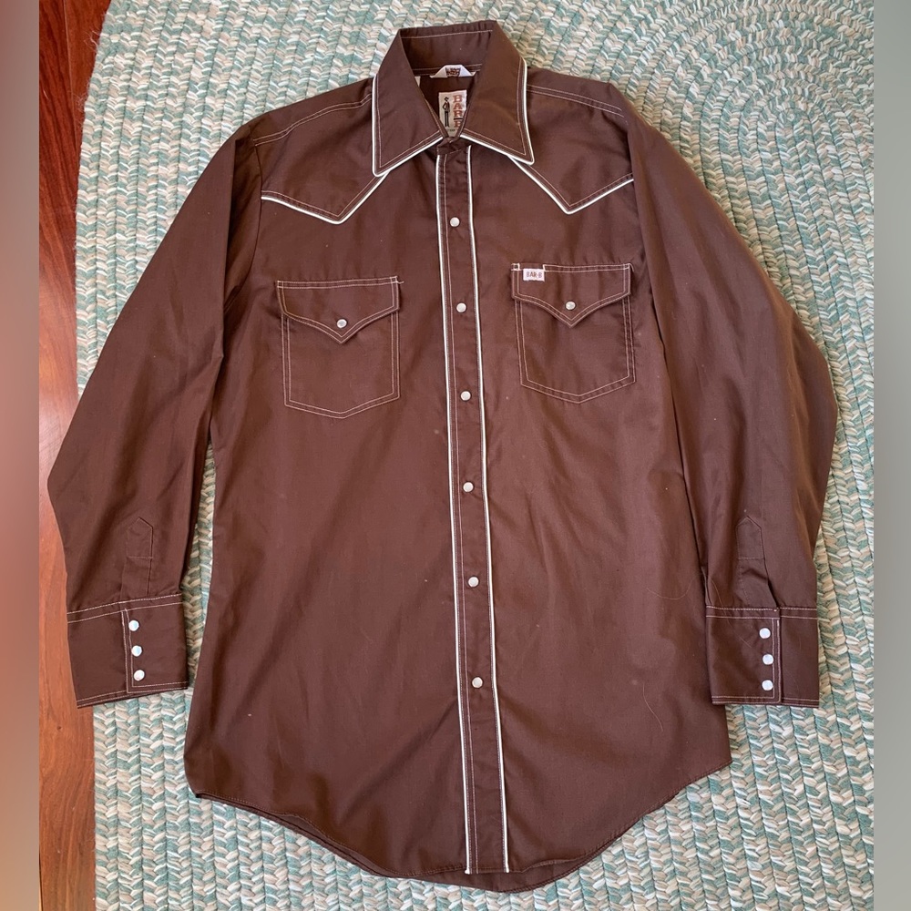 Vintage Bar-B Brown With White Piping Men’s Western Shirt Size Medium